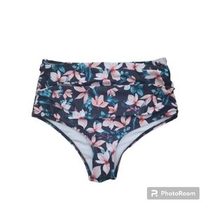 Sporlike Floral High Waist Black Pink Green Bathing Suit Bottom Size Large